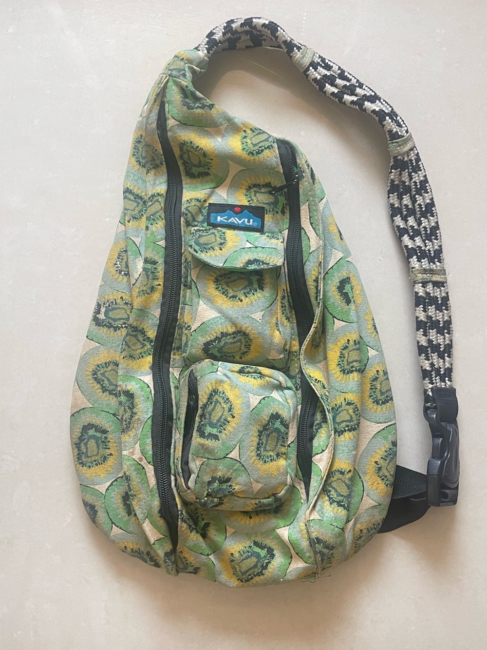 Kavu Green and Yellow Patterned Sling Pack/Crossbody